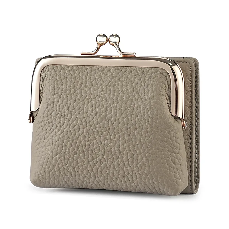 ​​Women's Lychee Texture Genuine Leather Short Wallet - Spacious Multi-Card Organizer with Minimalist Coin Pocket​​