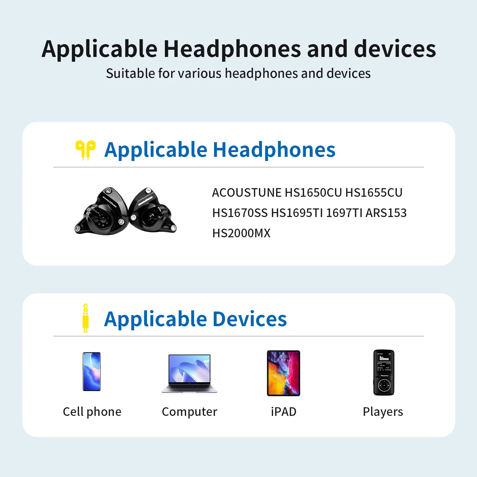 OKCSC Pentaconn Ear Cavo per auricolari bilanciato standard per cavo audio Acoustune HS1655 HS1670SS con spina tipo C da 2,5/3,5/4,4 mm