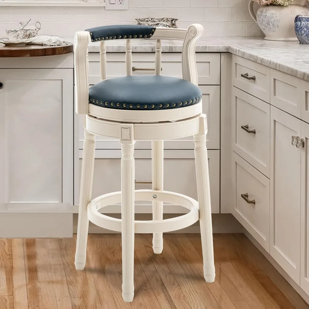 Bancos de bar giratórios modernos com estofamento de couro genuíno e apoio para os pés para balcão de cozinha e ilha