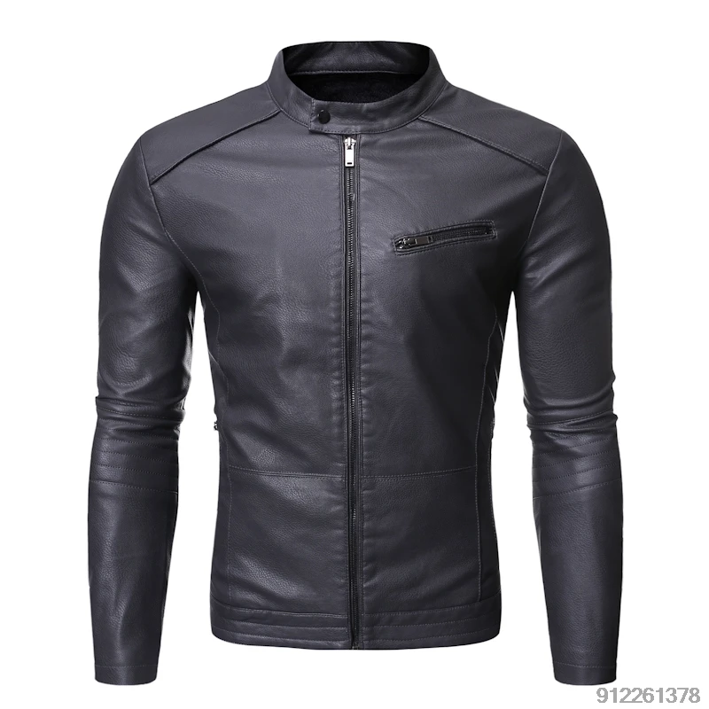 Gray Motorcycle Jacket Wear Resistant Men's Motorcycle Leather Jacket PU Material Casual Motorcycle Clothes Stand Collar M-3XL