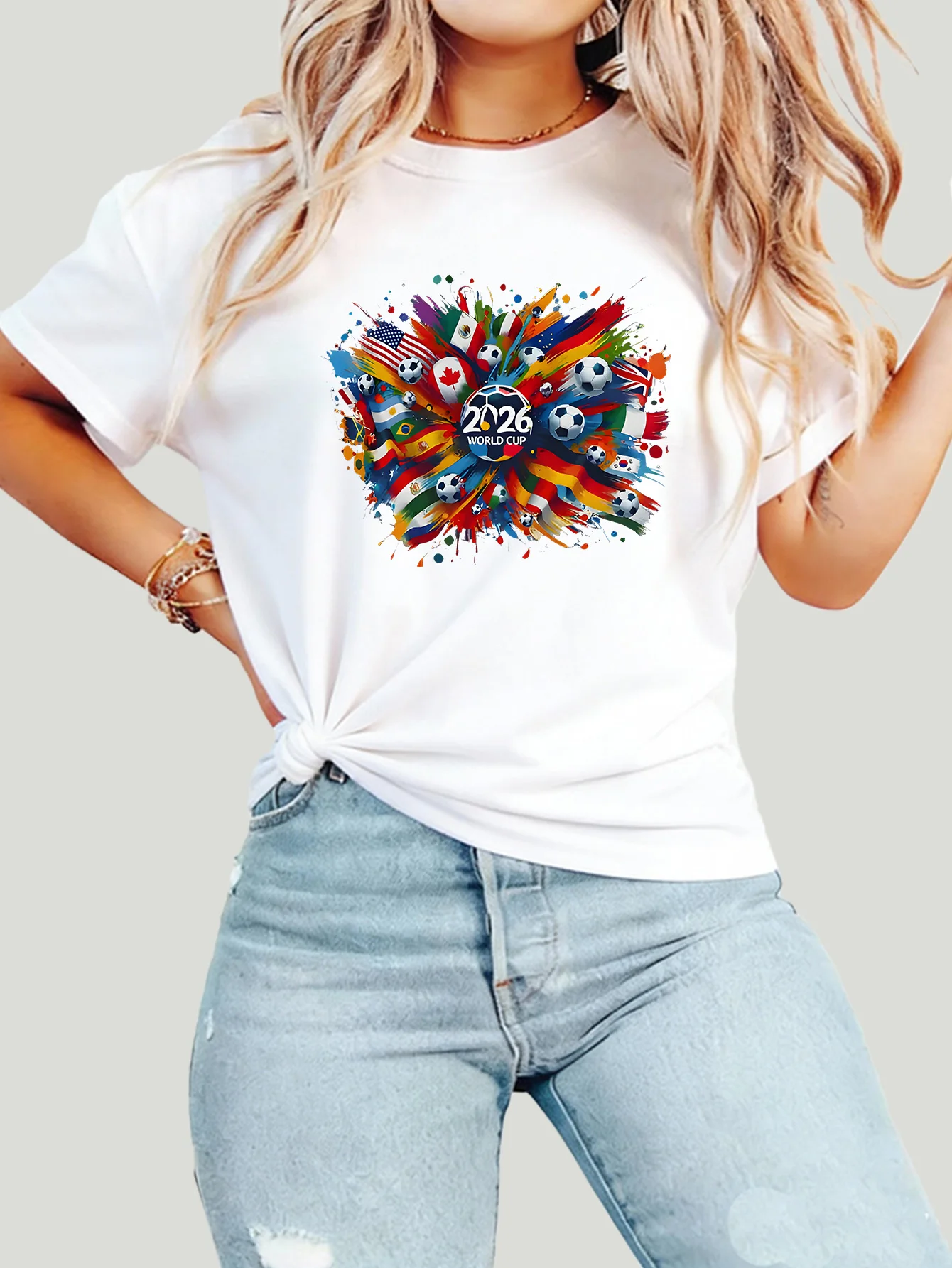 

Женская футболка больших размеров с круглым вырезом и короткими рукавами, с принтом, размеры 1-7XL, удобный повседневный топ для женщин (Fan Gear)