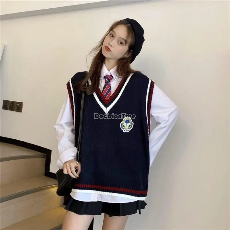 2024 Japans Meisje Schooluniform Vest Jk Middelbare School Collge Stijl Uniform Herfst V Hals All Match Breien Vest A704