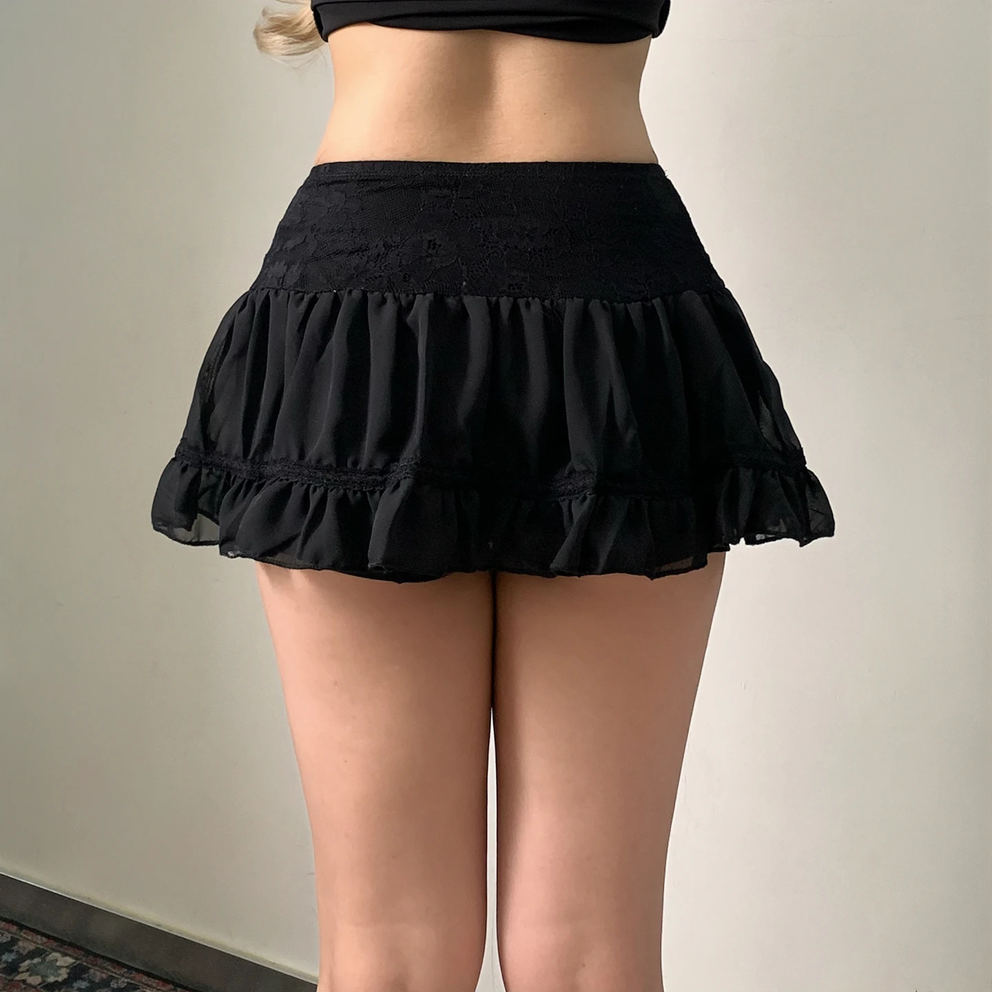 SUCHCUTE Sweet Cute Lace Mesh Mini Skirt Women Sexy Low-Rise A-Line Skirt Summer Vacation Y2k Outfit Casual All Match Korean