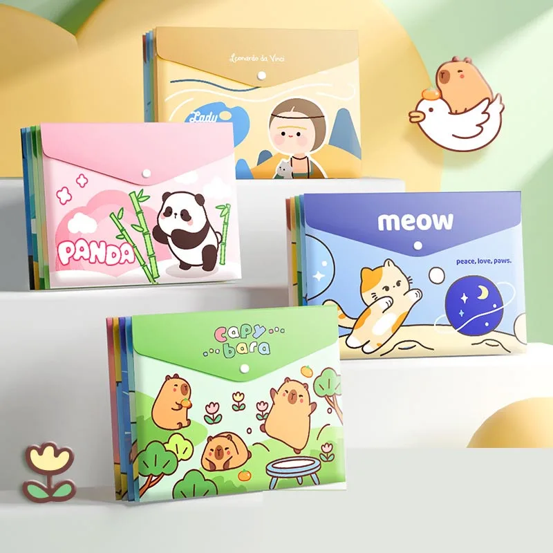 

20pcs/lot Cartoon Capybara Panda A4 File Holder Cute Cat PVC Document Bag Pencil Case Stationery Pouch Office School Supplies