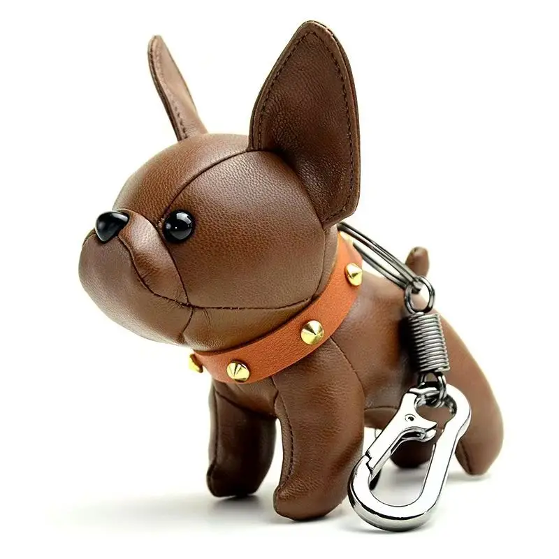 Fashion Cool Couple Bag Pendant Bulldog Keychain PU Leather Dog For Women Bag Pendant Jewelry Trinket Car Key Ring Key Chain