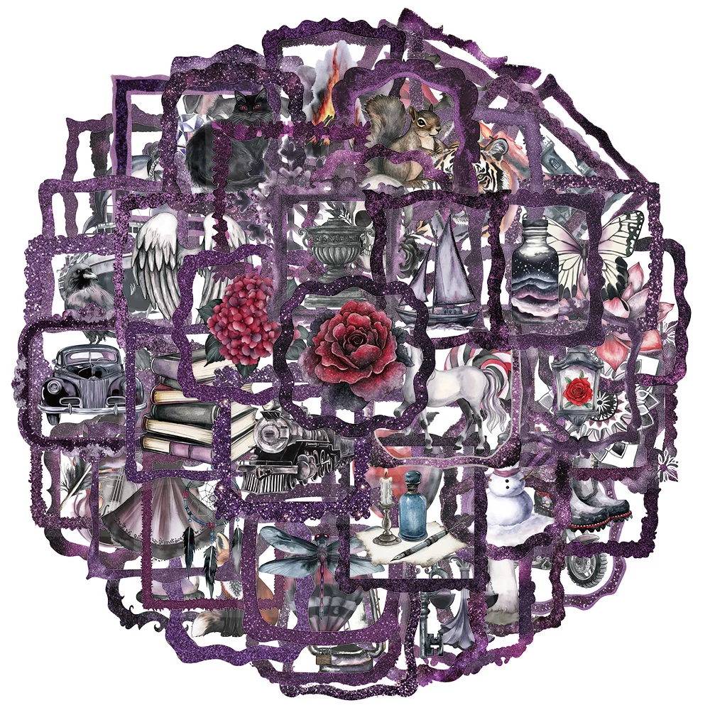 50PCS Verschiedene Dark Frame Graffiti Aufkleber Scrapbooking Collage Material Telefon Gitarre Skateboards Wasserdichte Dekorative Aufkleber