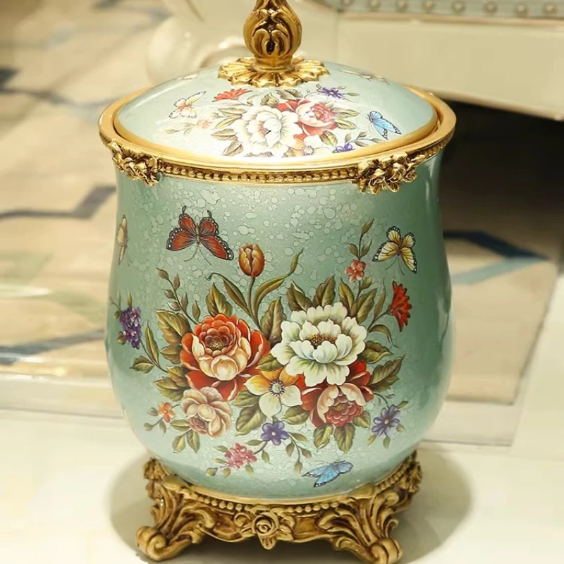 

Large European retro living room with lid trash can household creative decoration storage bucket resin handicraft ornament