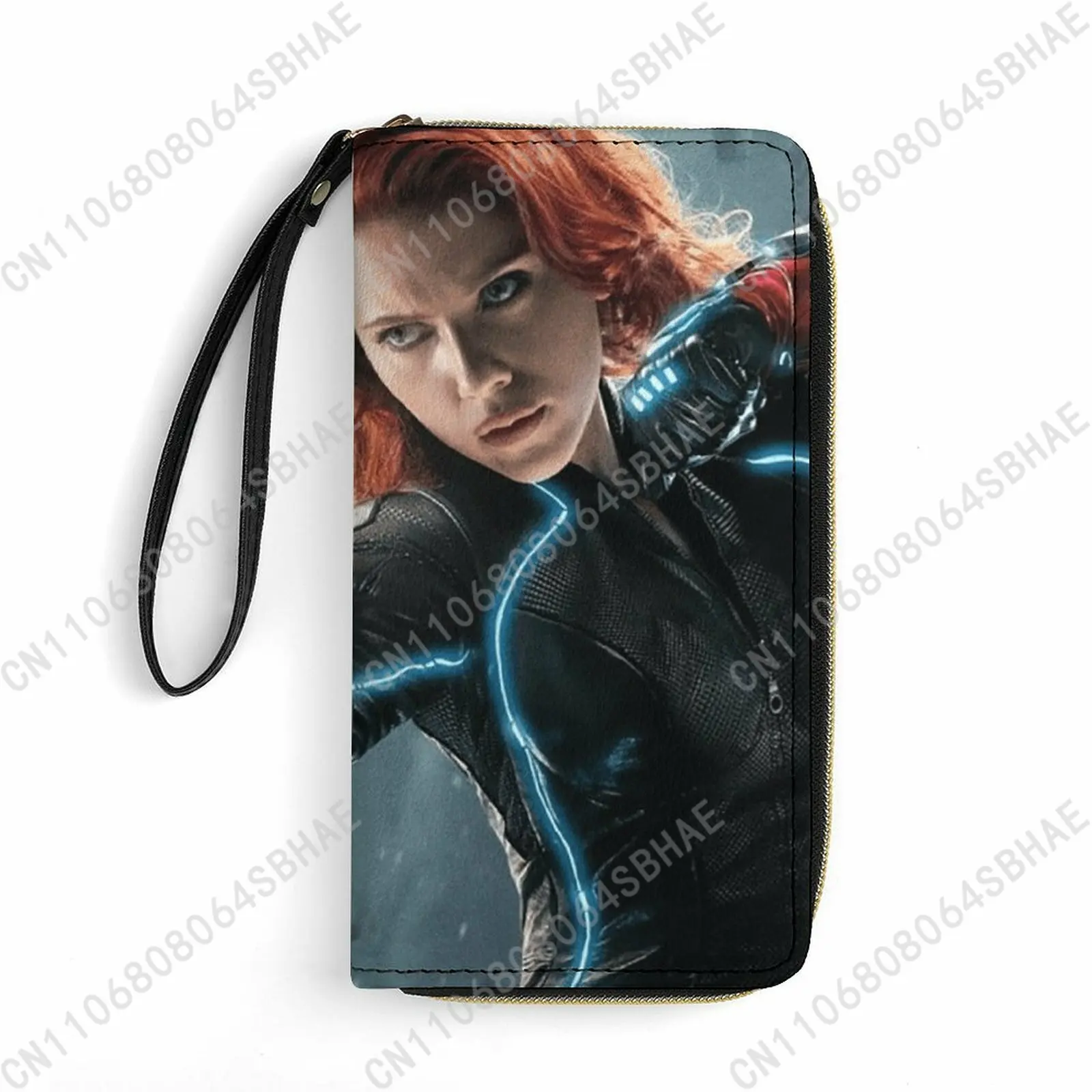 

Marvel Black Widow Custom PU Leather Wallet Rope Handle Small Portable Card Holder Men Women Purse Gift Friend Parents Cosplay