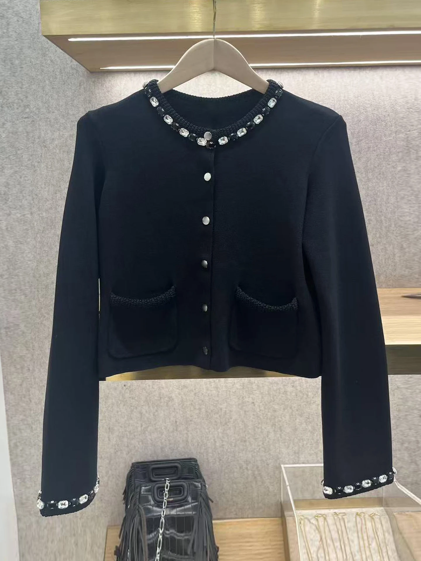 

Высококачественный женский вязаный кардиган M Home Nan You со стразами, маленький Fraance Sle, 2022, осень-зима, Новое поступление