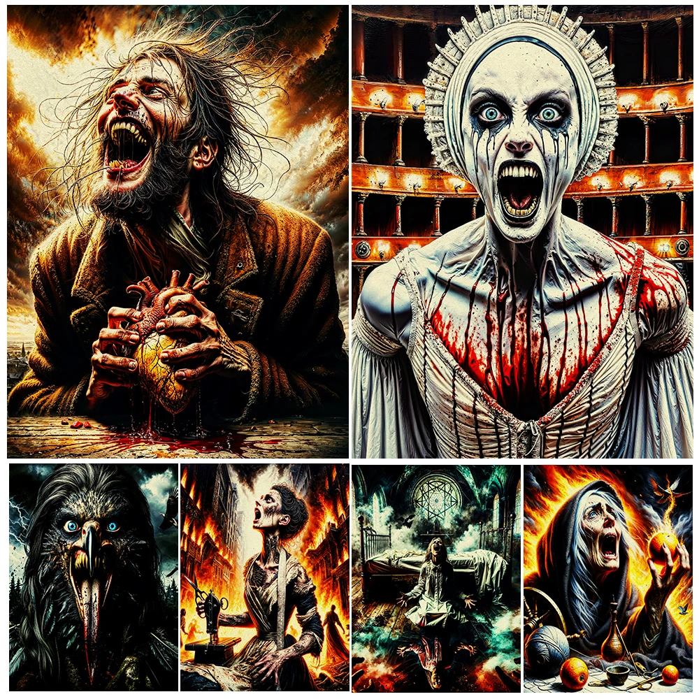 

Cursed Scary Demon Doll Vintage Wall Art Canvas Painting Creepy Ugly Doll Gothic Art Poster And Print Home Decoration Unframed