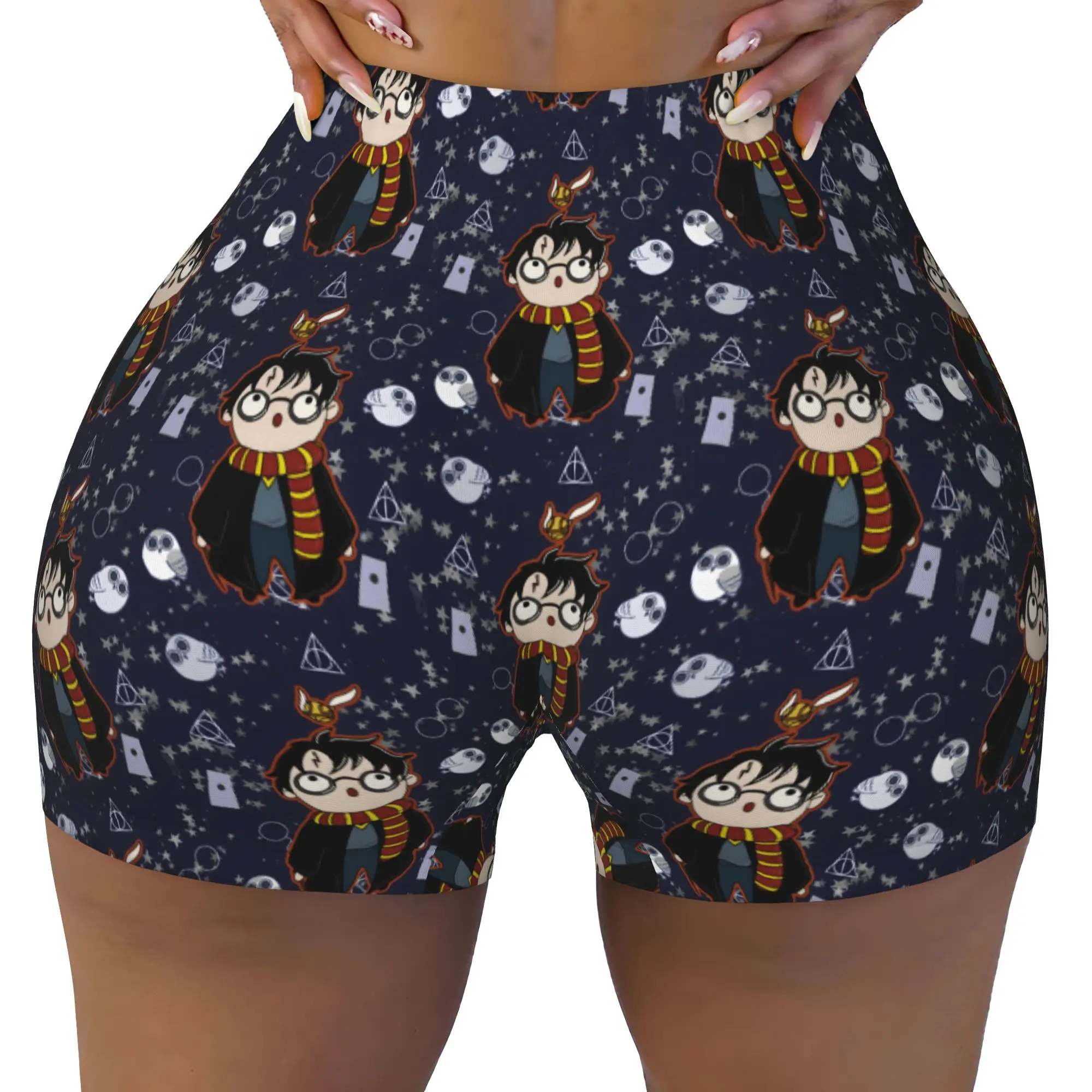 Custom H-Harryed Cartoon Workout Shorts Women Halloween Witchcraft Gym Volleyball Running Yoga Shorts