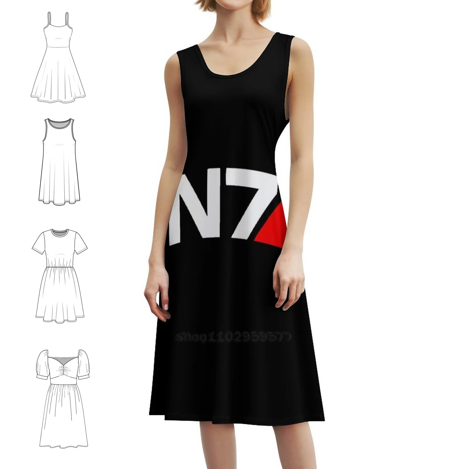 Mass Effect N7 여성용 힙합 스트리트웨어 드레스 그래픽 프린트 파티 클럽웨어 로고 Mass Effect N7 베스트 여성 드레스
