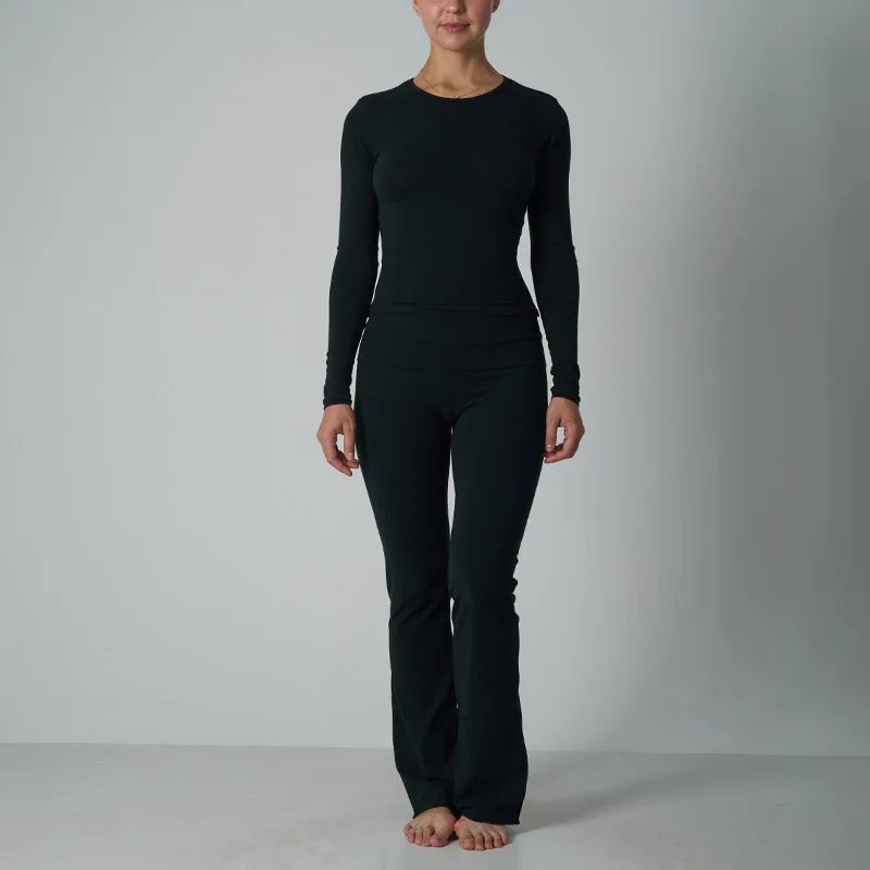 Cotton long-sleeved trousers  set Pure Color Knitted Long Sleeve Yoga Wear Casual Two-Piece Suit Comfortable Autumn Winter