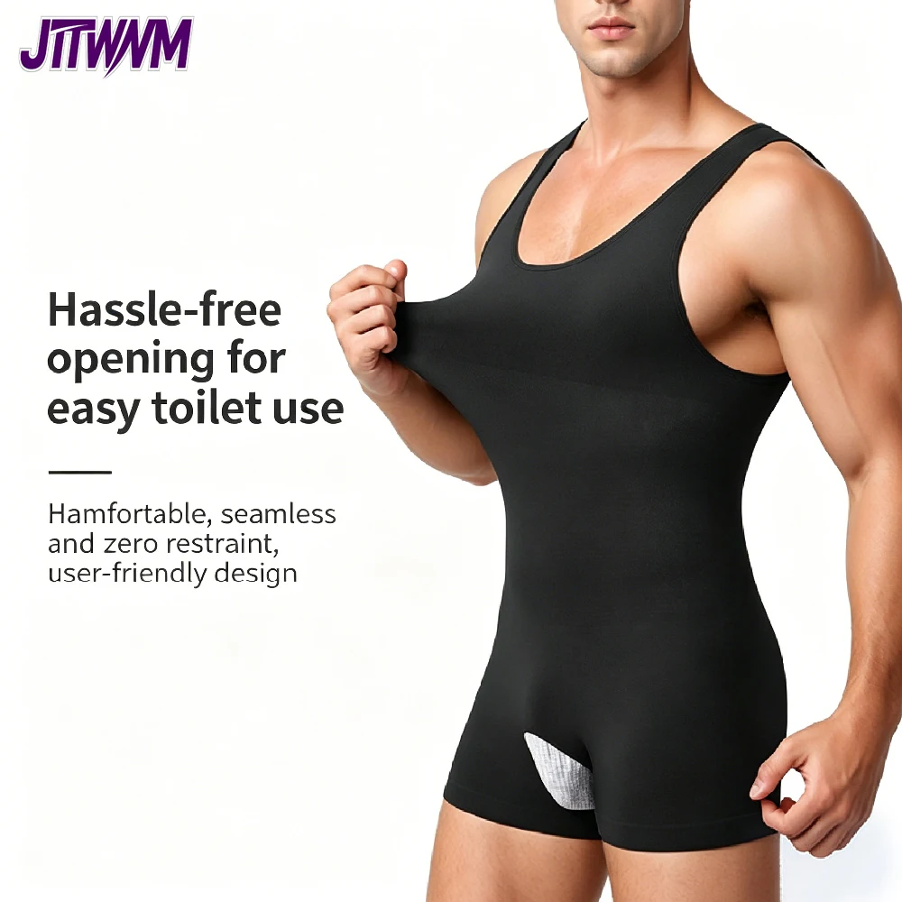 1PCS Mens Seamless Compression Bodysuit, Sleeveless Full Body Shapewear Fajas, Tummy Control Slimming Underwear for Gym Training