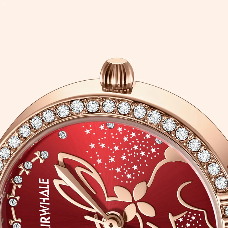 Luxury Women's Fashion Rabbit Watch Red Leather Strap Diamond Quartz Wristwatch Elegant Lady's fashion luxury dress watch woman