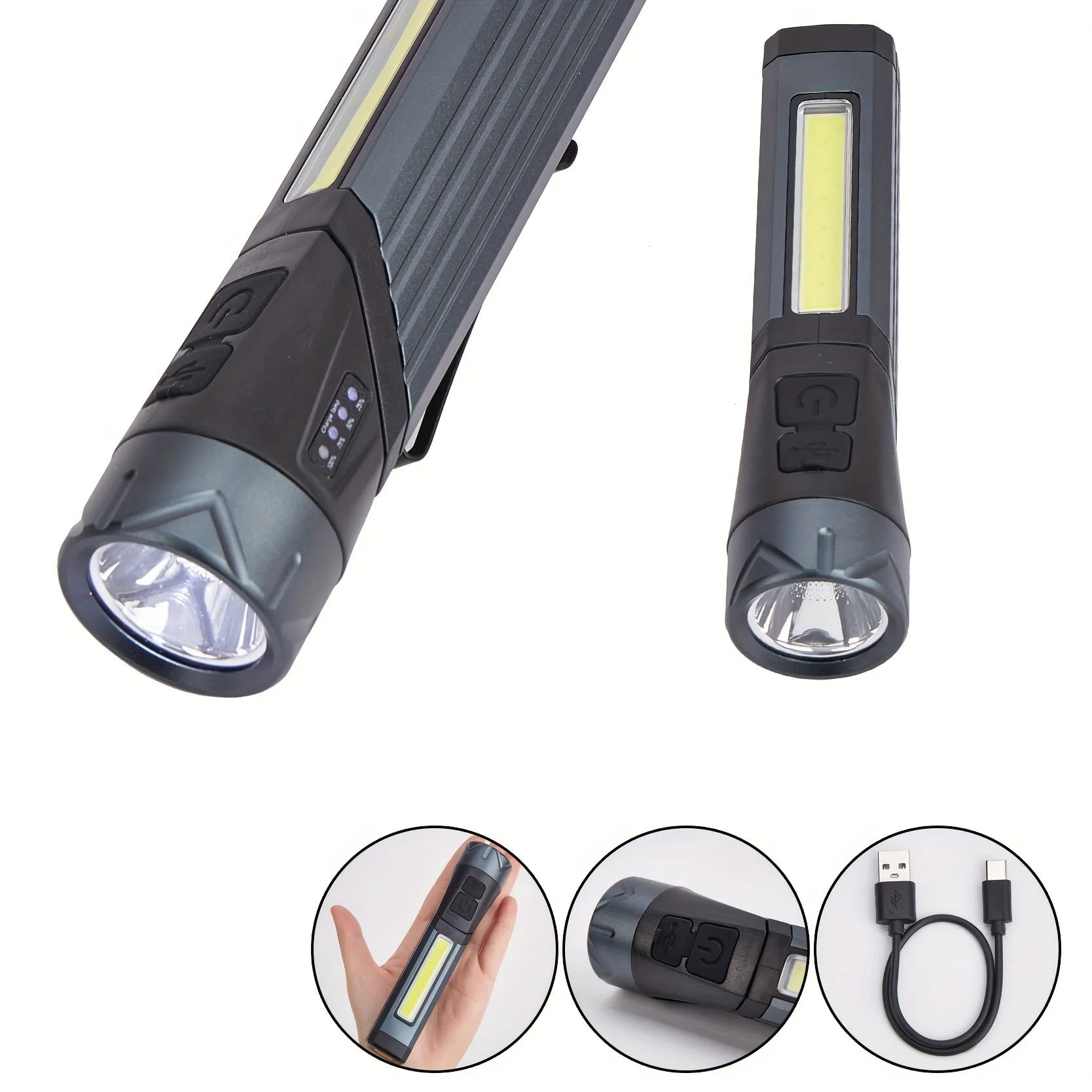Multifunctional LED flashlight camping light, with adjustable aperture, 5 light modes, with PC light shield, battery powered