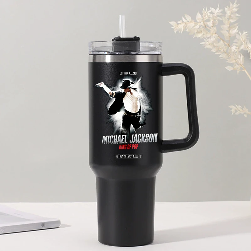 

Michael Jackson Thermos Cup Music King for Pop Water Bottle with Straw Office Coffee Mug Outdoor Sports Large Capacity Kettle
