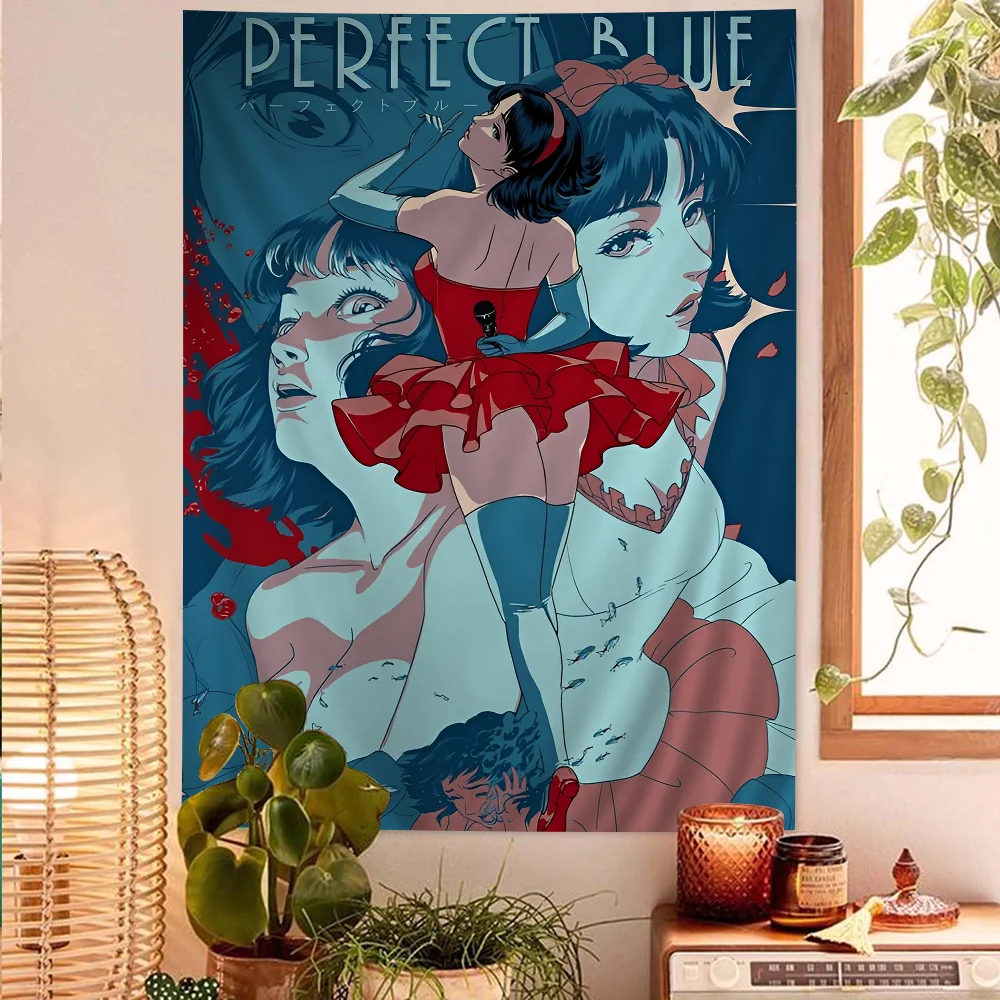 Anime Perfect Blue Anime Colorful Tapestry Wall Hanging Hippie Flower Wall Carpets Dorm Decor Japanese Tapestry