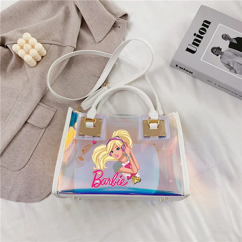 Barbie Princess Summer borsa trasparente Anime Y2K ragazze laser borsa da spiaggia borsa a tracolla borse da donna Pu Messenger Organizer