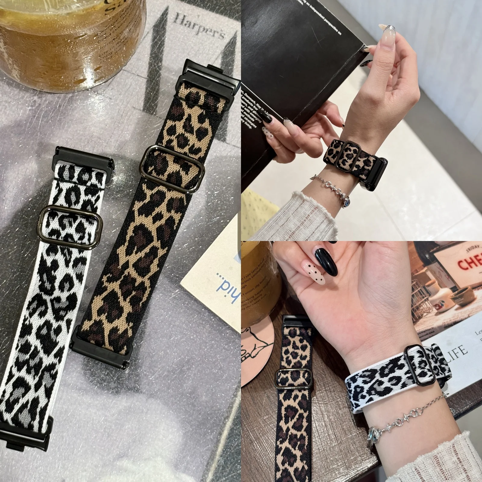 Leopard Print Nylon Elastic Strap Compatible with Xiaomi Mi Band 8 Pro/Redmi Watch 4, Quick Release Replacement Sports