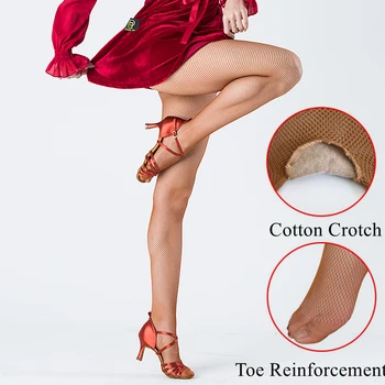 プラスサイズ網タイツ底ストッキング女性プロフェッショナルラテンタイツセクシーなメッシュ透明ストッキング社交 & ラテンダンス