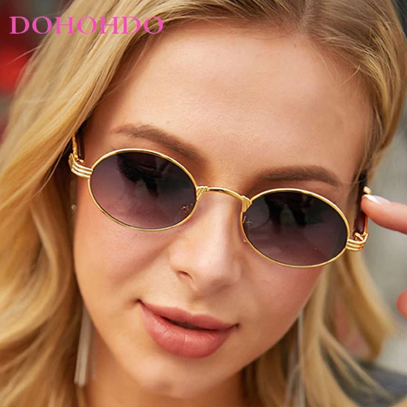 

Luxury Design Retro Small Oval Frame Wood Grain Leg Women Sunglasses Brand Men Sunglass Trend Shades Outdoors Drive Travel UV400