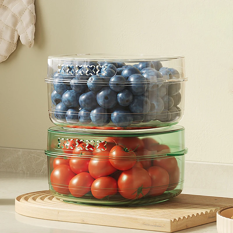 Dubbellaags Afvoer Groente Fruit Opbergdoos Met Drainage Keuken Transparante Voedsel Organizer Koelkast Crisper