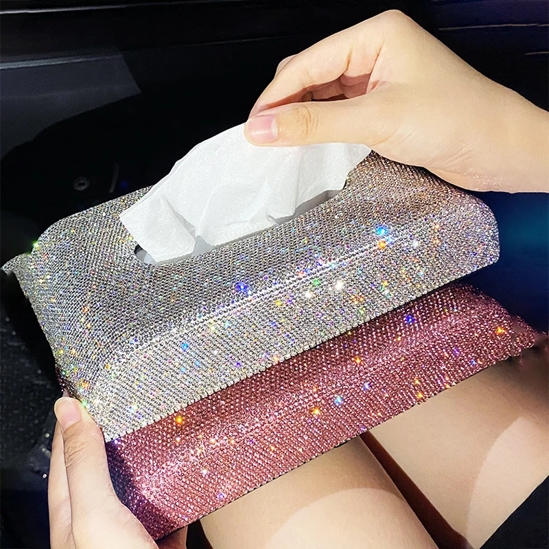 Luxury Tissue Box Napkin Holder Car Diamond Tissue Pumping Paper Box Toilet Paper Towel Storage Box Home Decor Auto Accessories