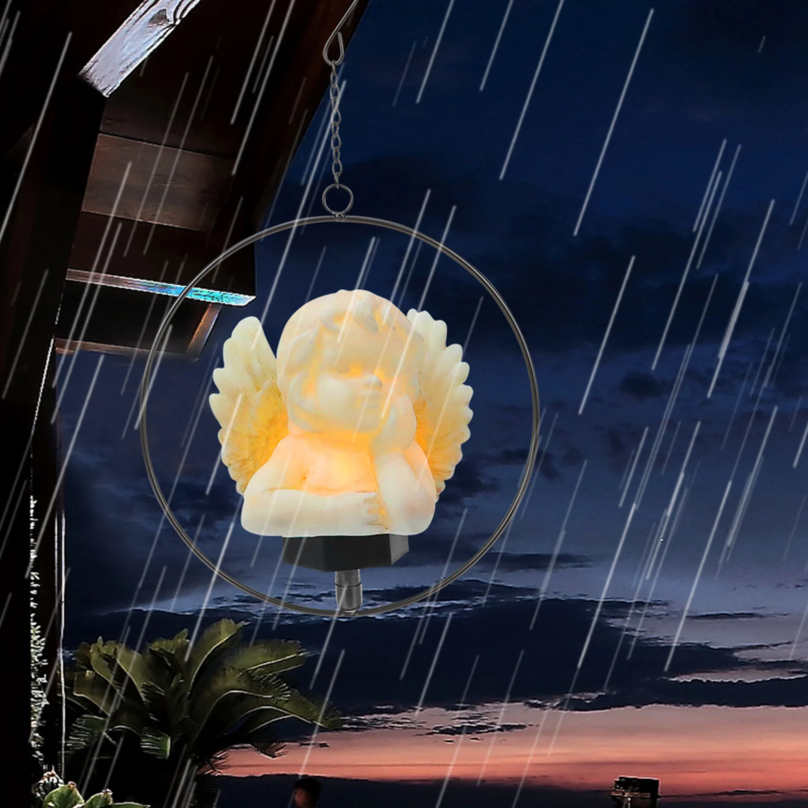 

Solar Hanging Lamp White LED Angel Light Outdoor Garden Decoration Camping Lantern Resin Cupid Statue Waterproof