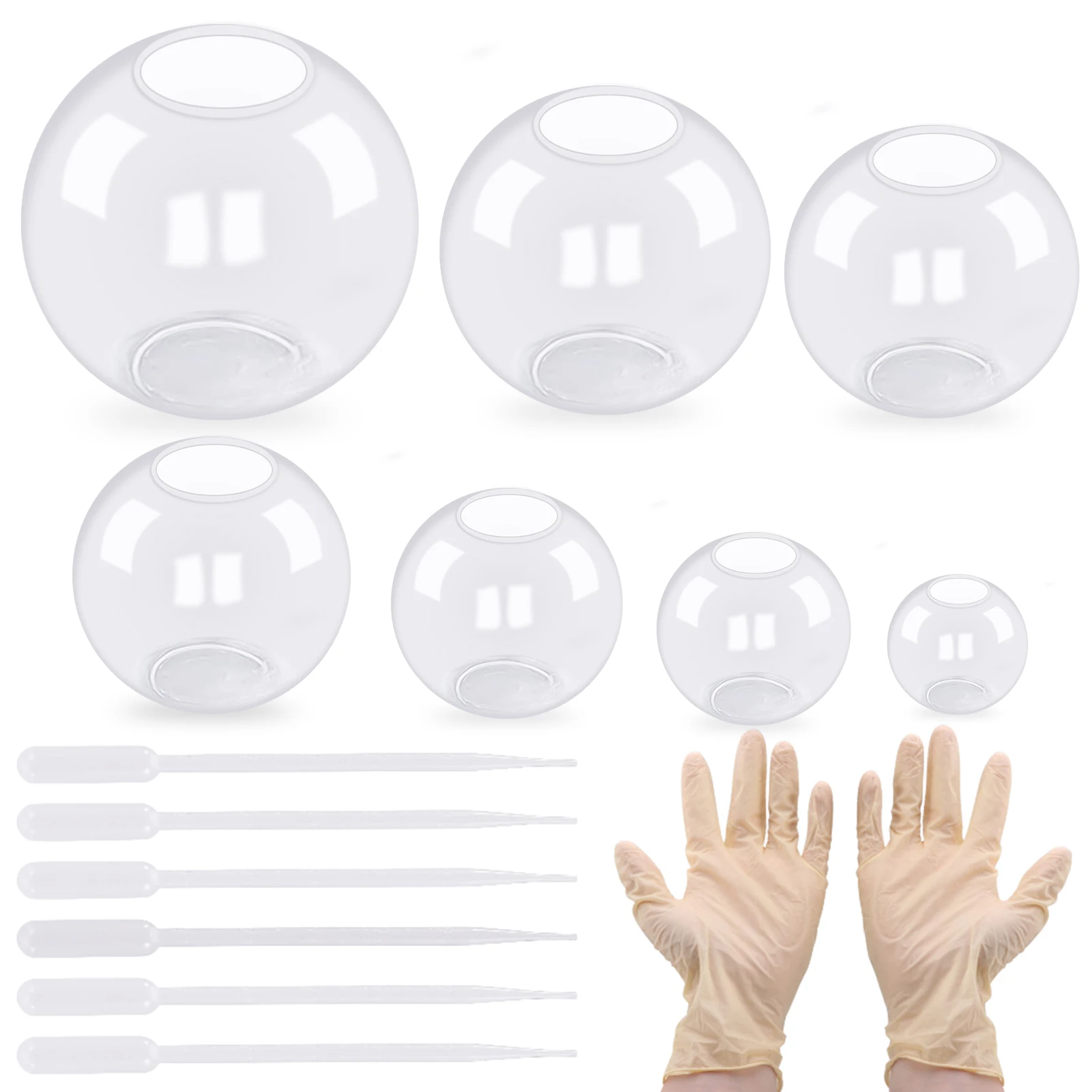 7pcs Soft Resin Casting Non Stick With Droppers Gloves Gift Seamless Sphere Silicone Mold Bath Bomb Clear Soap Candle 3D DIY