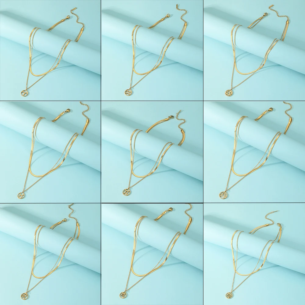 قلادة كوكبة من الفولاذ المقاوم للصدأ للنساء ، قلادة عملة معدنية ، سلسلة ثعبان متعددة الطبقات ، قلادة برج ، هدية مجوهرات ، فتاة