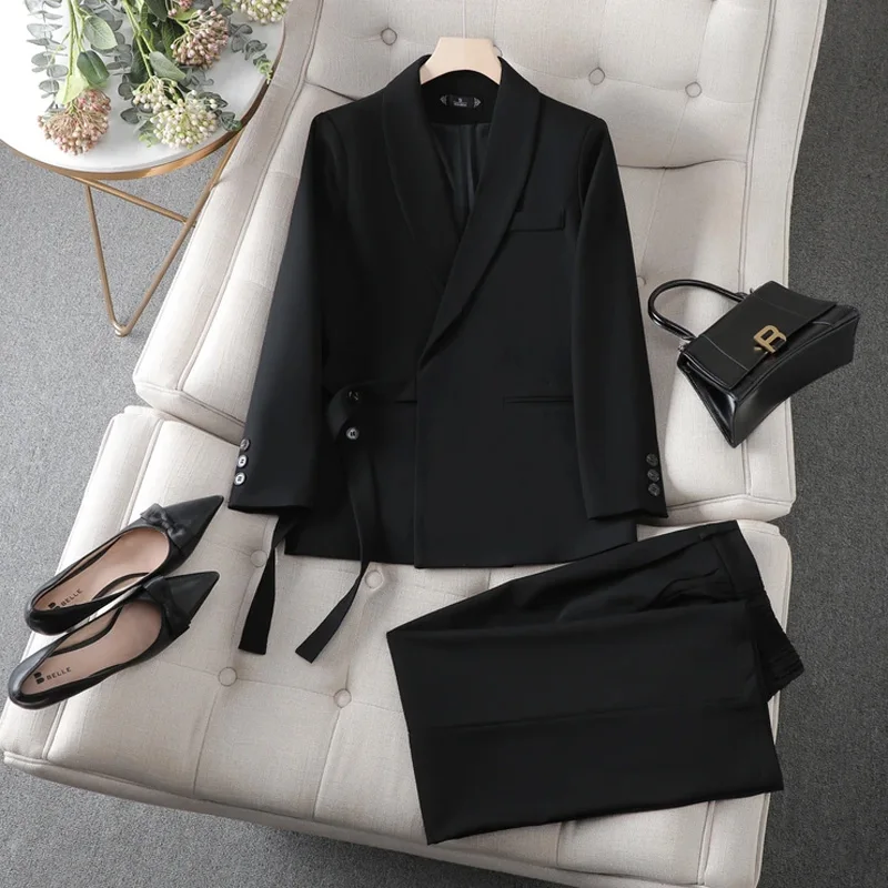 

Women Elegant Formal Business Blazer 2 Pieces Suit Office Work Pantsuit Korean Female Vintage Outfits Blazers JacketsTrouser