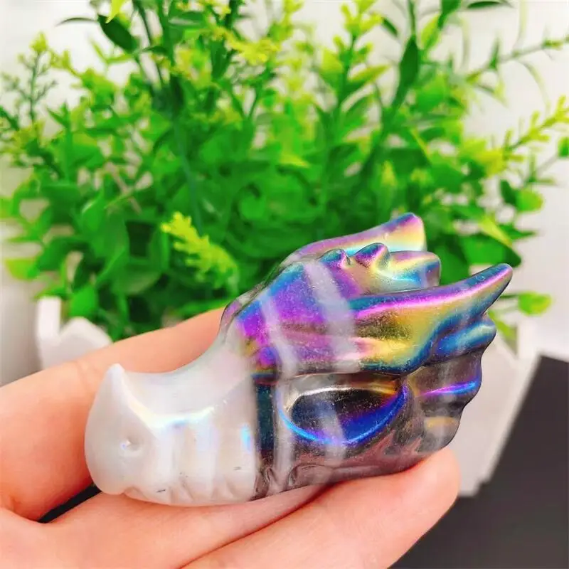 6.4CM Natural Aura Quartz Taichi Stone Dragon Skull Head Polished Animal Powerful Statue For Home Decoration Gift 1pcs