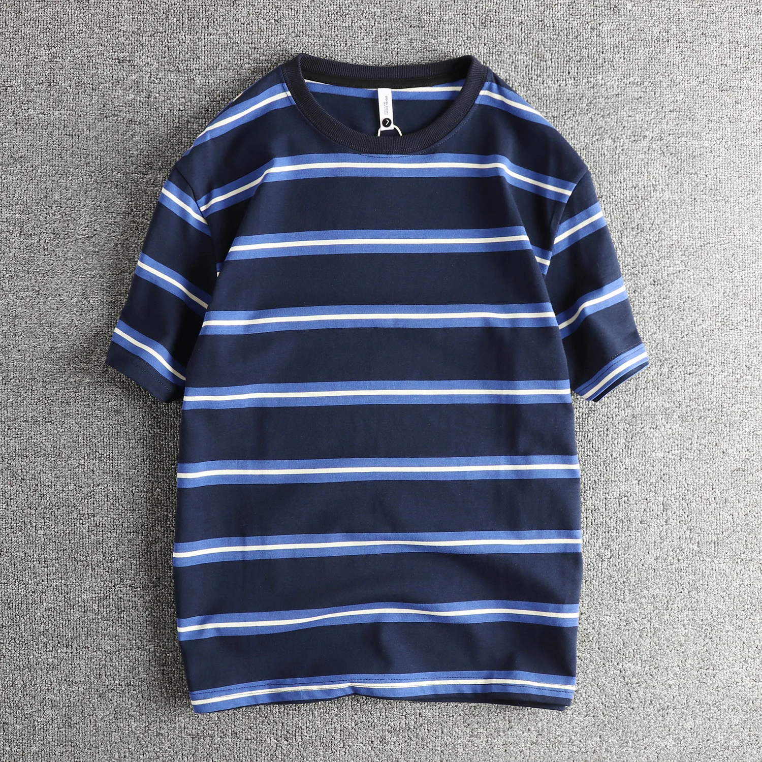 

2025 Summer New American Retro Short-sleeved O-neck Striped T-shirt 100% Cotton Men's Fashion Simple Washed Casual Sport Tops