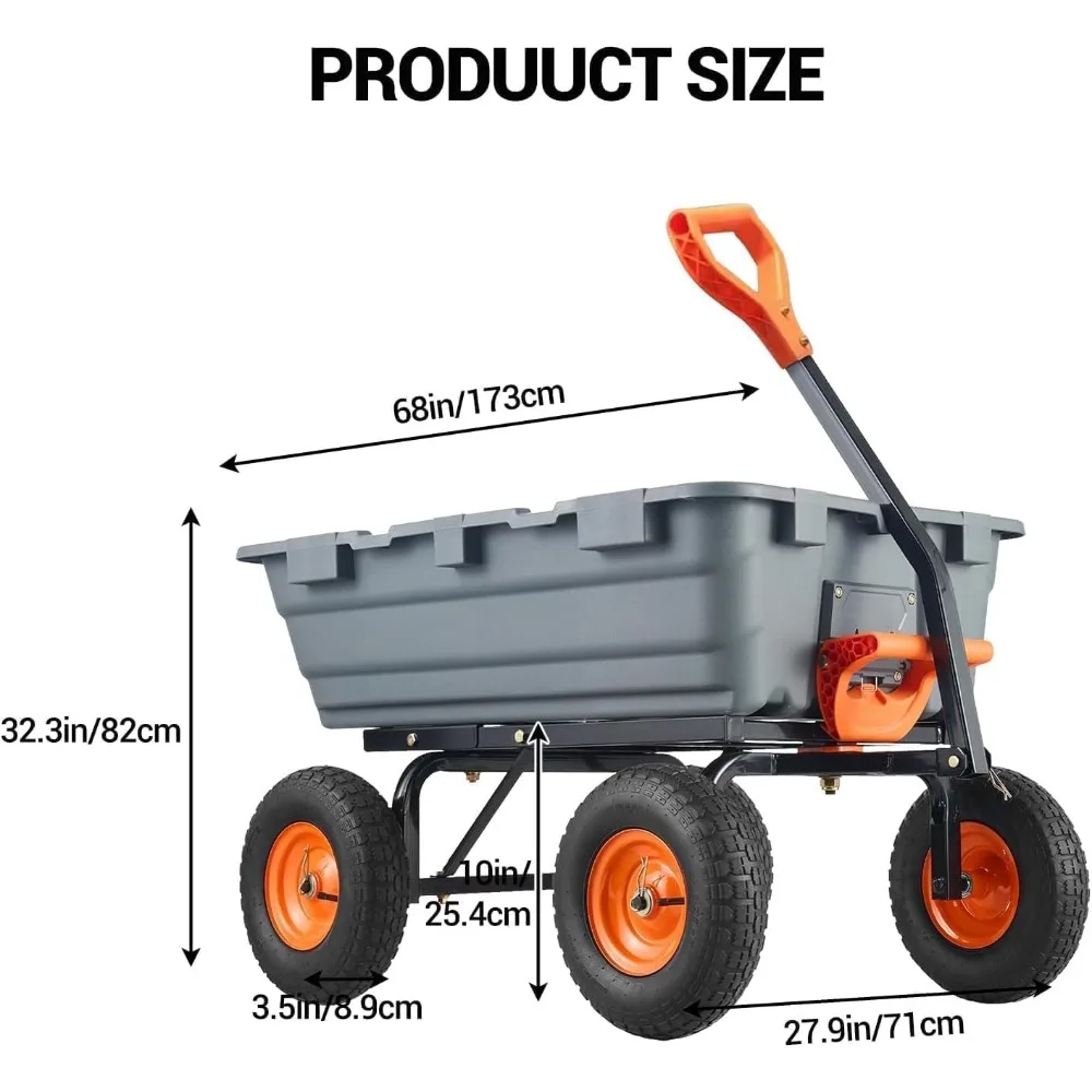 عربة ساحة حديقة شديدة التحمل بسعة 800 رطل، وإطارات مقاس 10 بوصة، وإطار فولاذي للإغخال السريع، مثالية لـ Heavy-Duty Ya