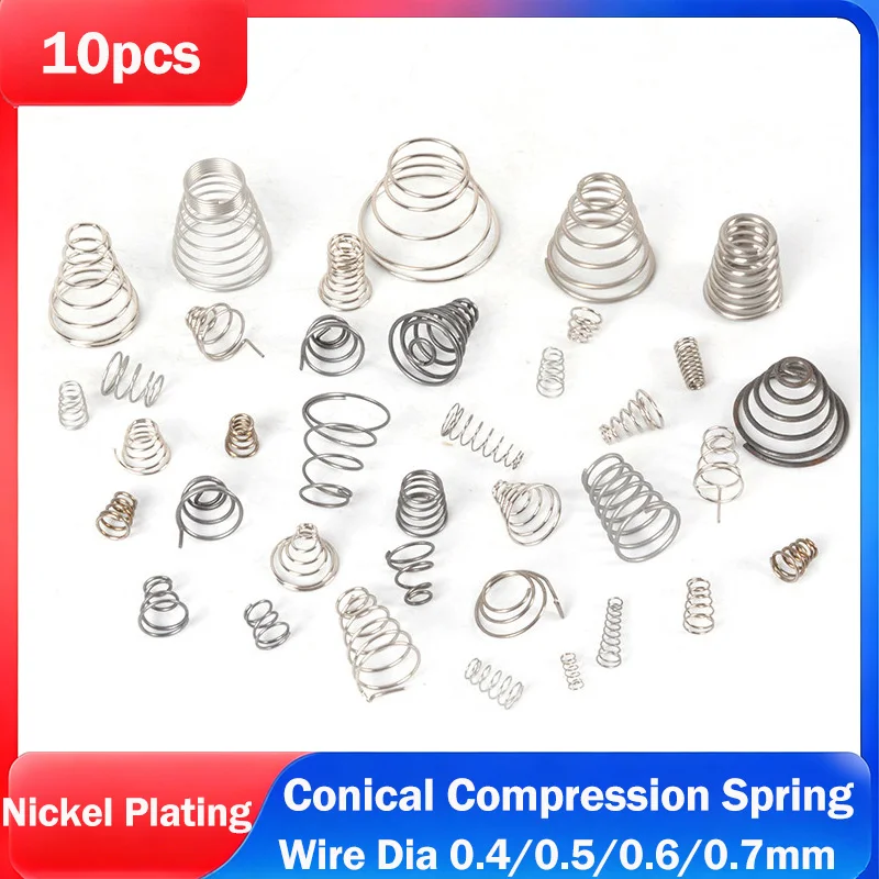 Wire Diameter 0.4/0.5/0.6/0.7mm Nickel Plating Tower Springs Conical Cone Compression Spring Taper Pressure Spring Heigth 5-30mm