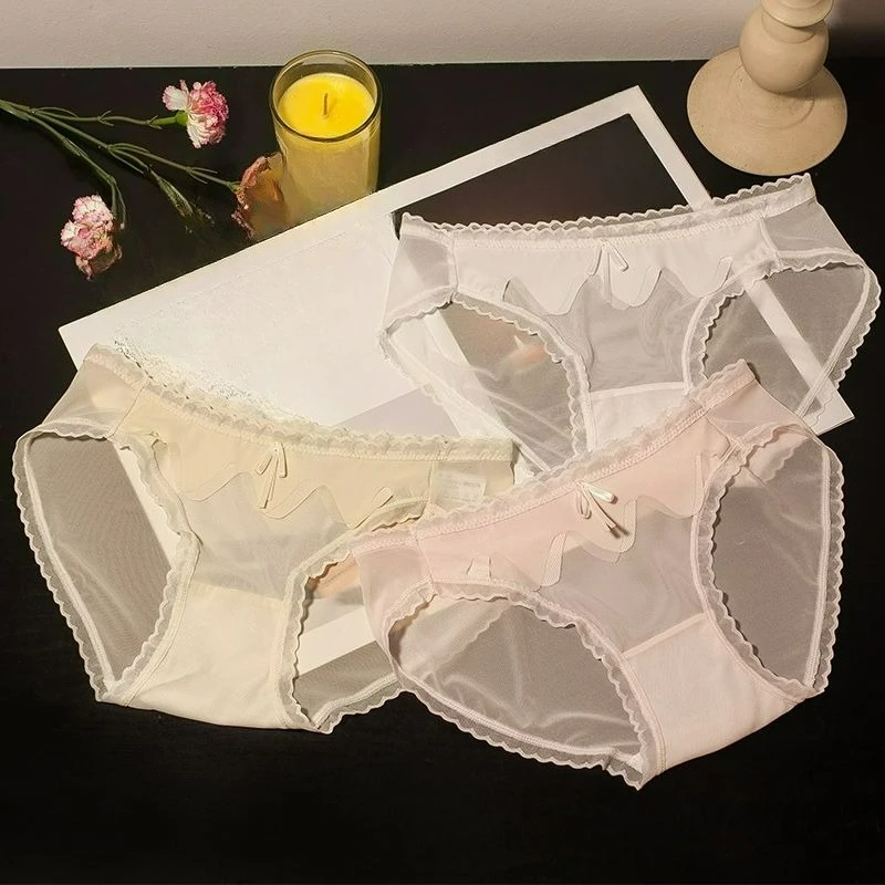 

Pure Desire Summer Thin Lace Underwear Women's Sexy Mesh Low Waist Hip Briefs Head Comfortable and Of High Quality Absorb Sweat