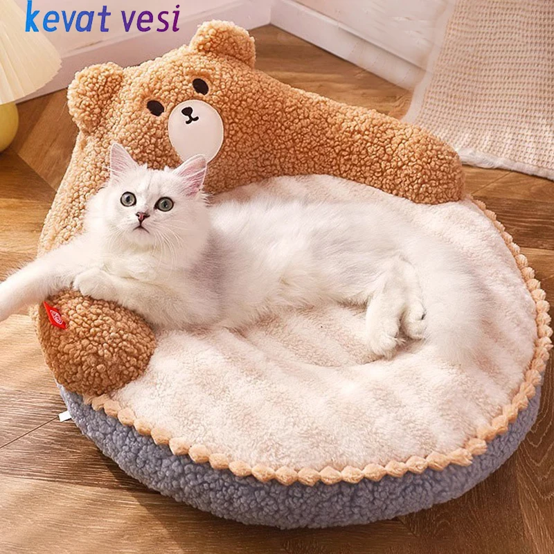 

Winter Warm Cat Bed Soft Cozy Pet Sleeping Mat for Small Medium Dogs Cats Non-slip Bear Shape Puppy Kitten Nest Pet Supplies