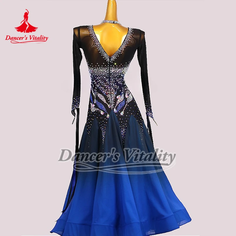 ผู้หญิง Tango Rumba แขนยาวชุดผู้ใหญ่การประกวดเต้นรําบอลรูมเสื้อผ้าปรับแต่งขนาด Waltz Foxtrot ประสิทธิภาพชุด