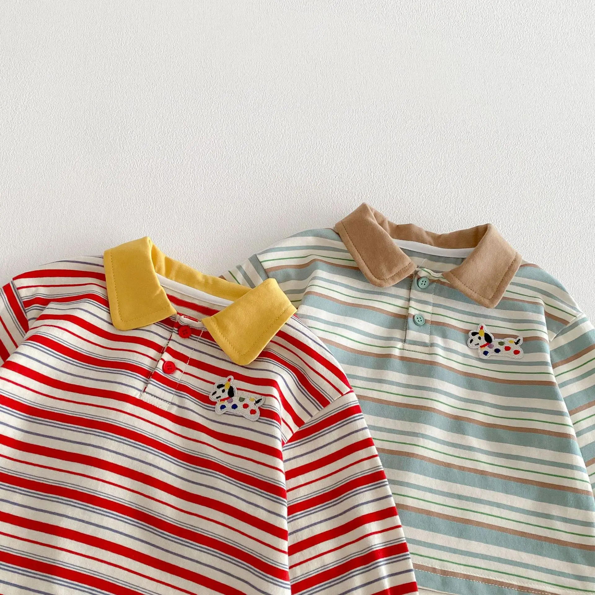 Baby Korean Polo Shirt 2026 New Spring Boys' Fashion Color blocked Striped T-shirt Children's Label Top