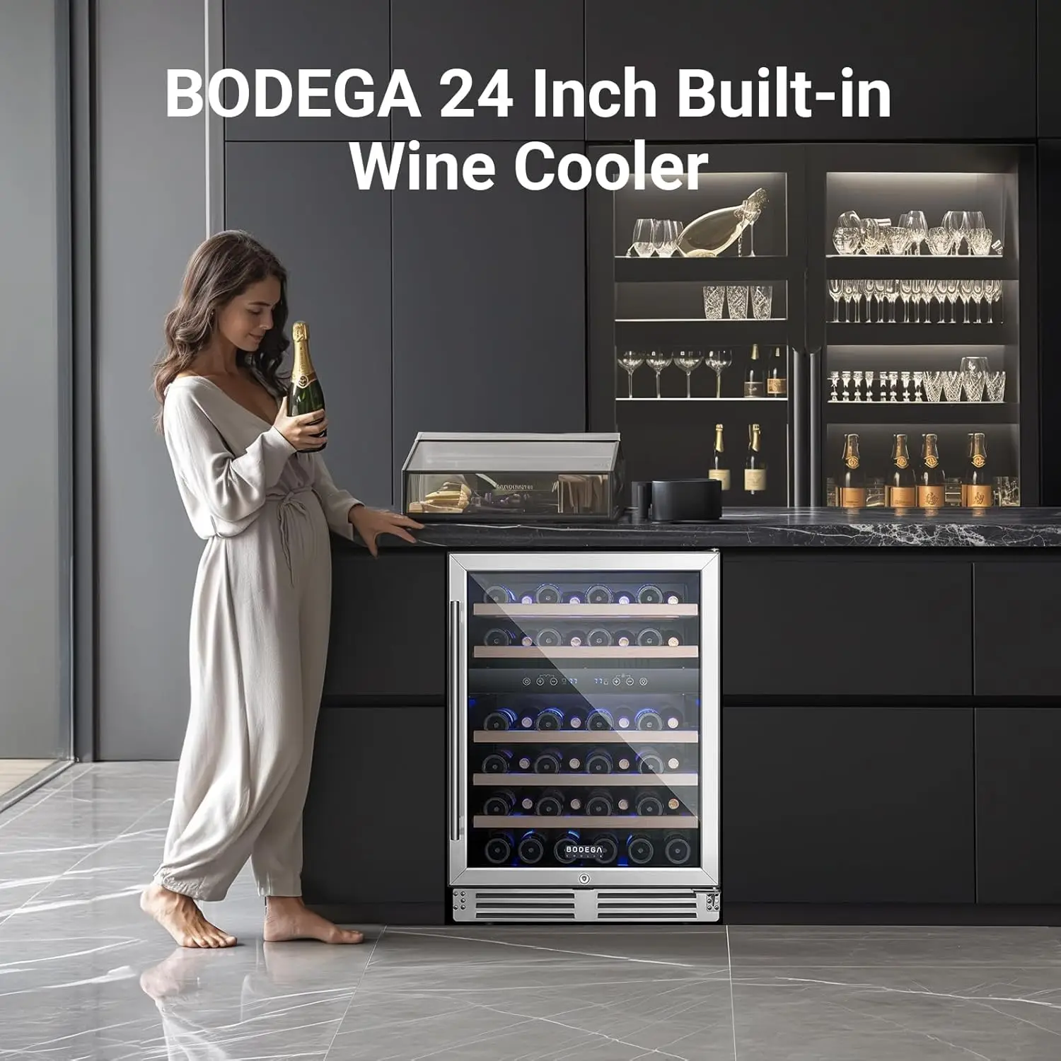 24 Inch Wine Cooler, Dual Zone Wine Fridge with Double-Layer Glass Door, wine cooler refrigerator with Digital