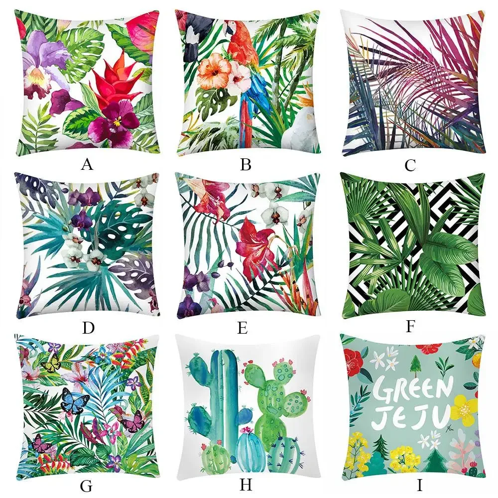 

Green Plant Series Flower Pattern Printed Square Pillowslip Polyester Cushion Cover Pillowcase Soft Car Seat Living Room Home