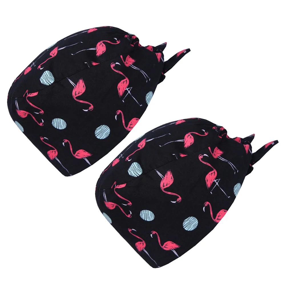 2pcs Cotton Creative Working Cotton Working Hat Flamingo Pattern Hat (Black + Red) printed cap printed cotton cap