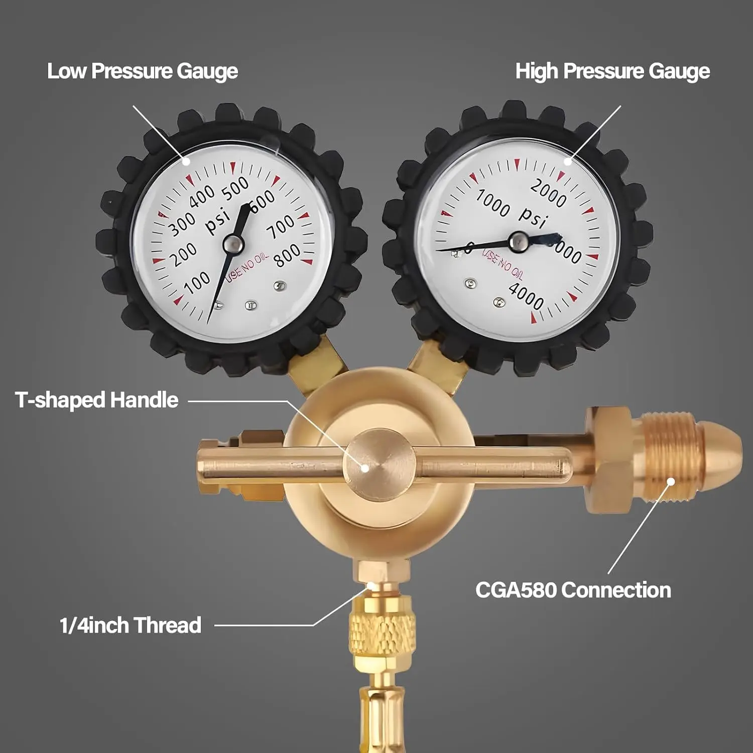 

Регулятор давления азота, регулятор давления азота для систем ОВКВ с шлангом 60 дюймов, 0-800 фунтов на кв. дюйм, выходное соединение 1/4 дюйма, 0-4000 фунтов на кв. дюйм, входное соединение CGA580