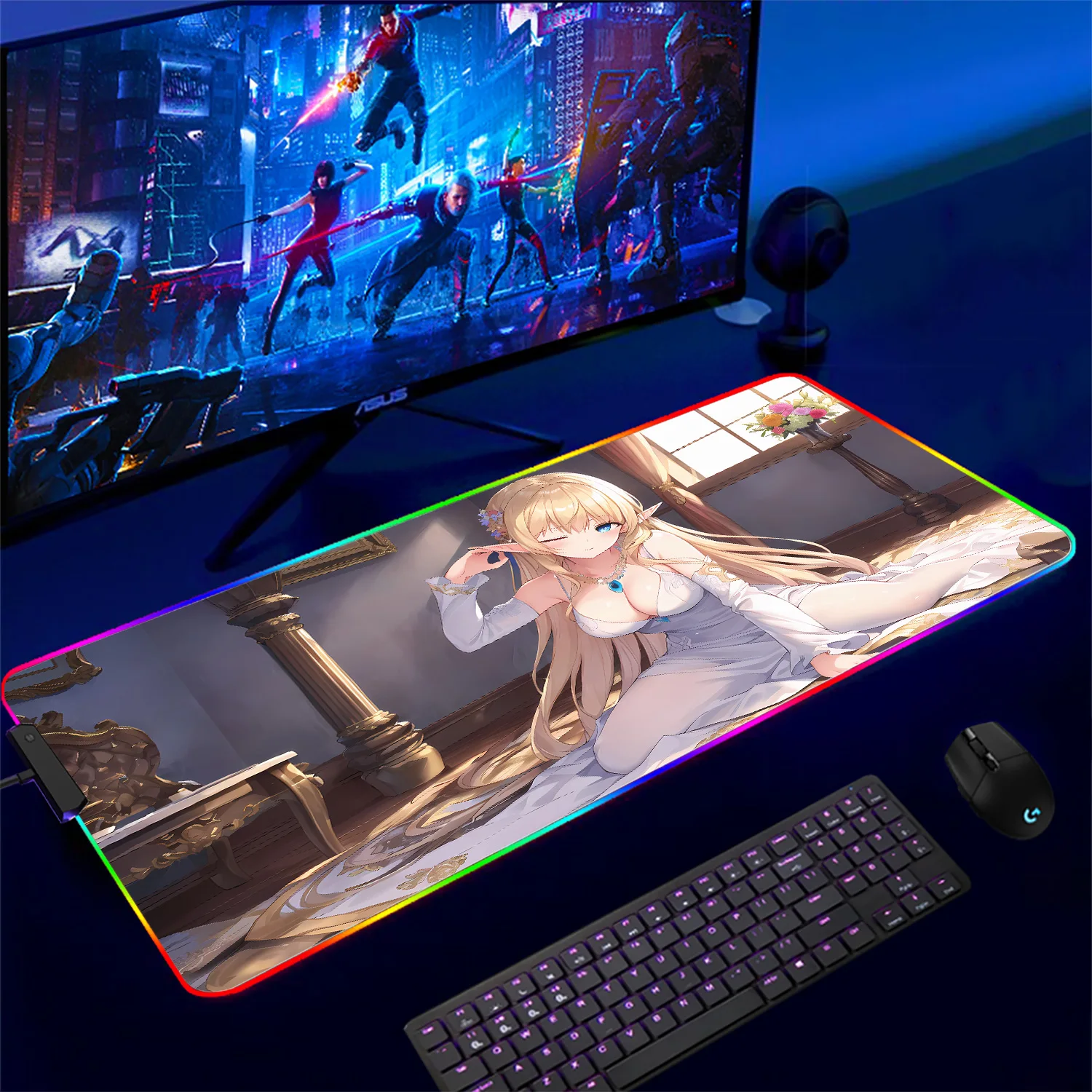 RGB Sword God Domain Asuna Mousepad Desktop Pad Game Mousepad Gaming Mouse Pad Large Deak Mat Gift for Boys for oIverwatch