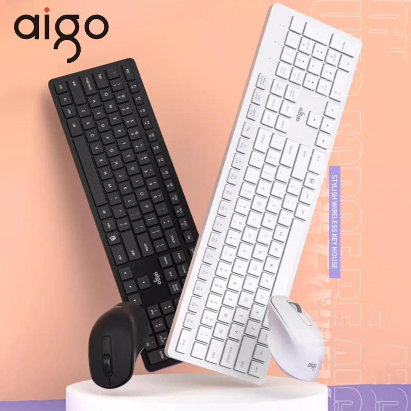 

Aigo MK500 2.4Ghz Wireless Keyboard and Mouse Set Low Noise Office Home Desktop Laptop Keyboard 1600DPI Gaming Accessories