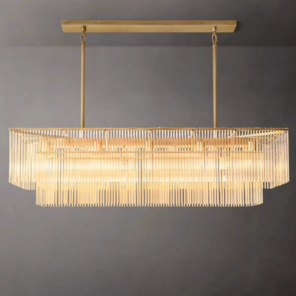Nordic Luxury Glass Bar Rectangle Ceiling Chandeliers Big Home Decoration Large Hanging Lamps For Dining Room