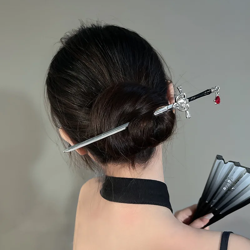 Vintage Sword Alloy Hairpin For Women Girls Silver Color Metal Hair Accessories Party Birthday Daily Jewelry image 5