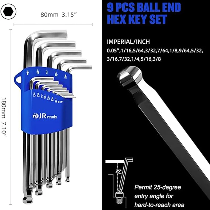 JRready-Industrial Grade Hex-L Key Allen Wrench, Mechanical Maintenance, Imperial Tools, Torque Wrench, Torque, AW-I1310 S2, 13P