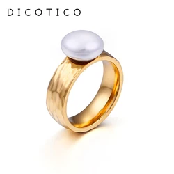 Shell Imitation Pearl Rings For Women Stainless Steel Gold Black Silver Color Wedding Bands Women Rings Jewelry Wholesale